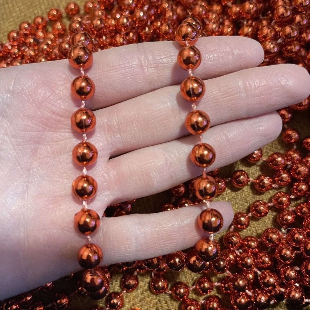 RED 35Ft Xmas Tree Bead GARLAND Mantle Faux Mercury Glass‎ PLASTIC Strand